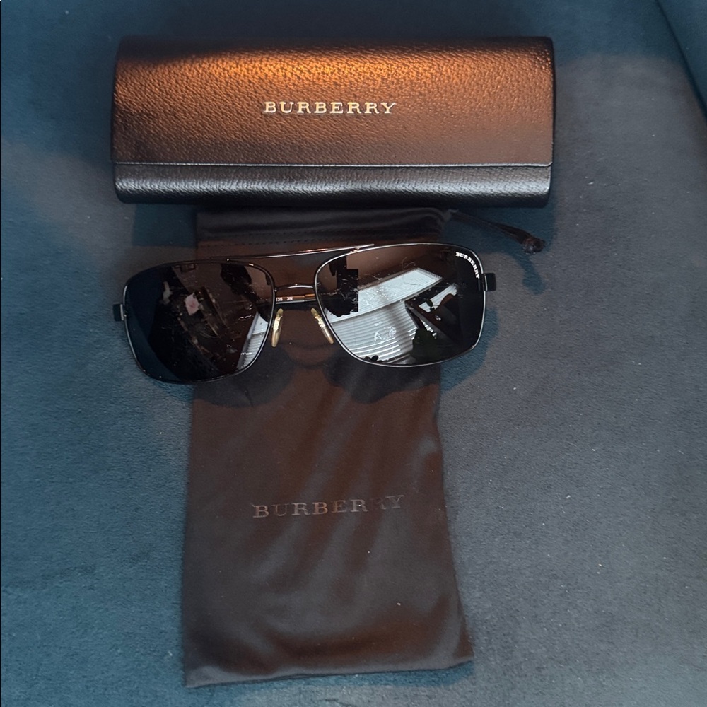 Burberry Black Aviator Glasses with Branded Cloth and Case